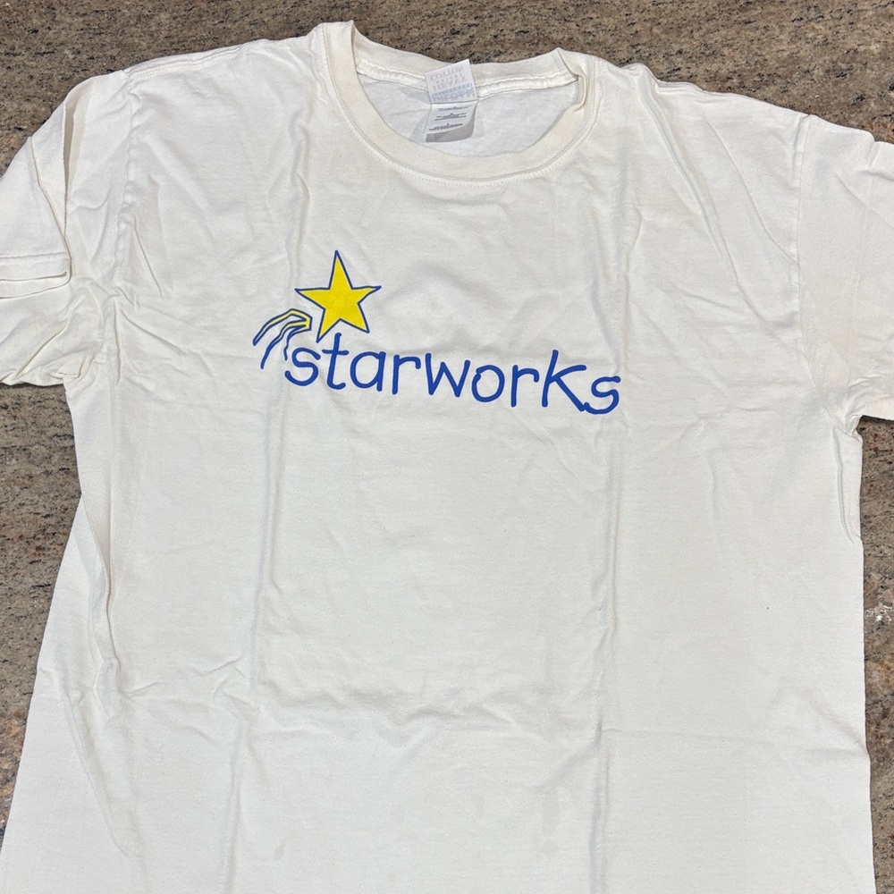 Gildan Cream Tee with Blue Starworks Design